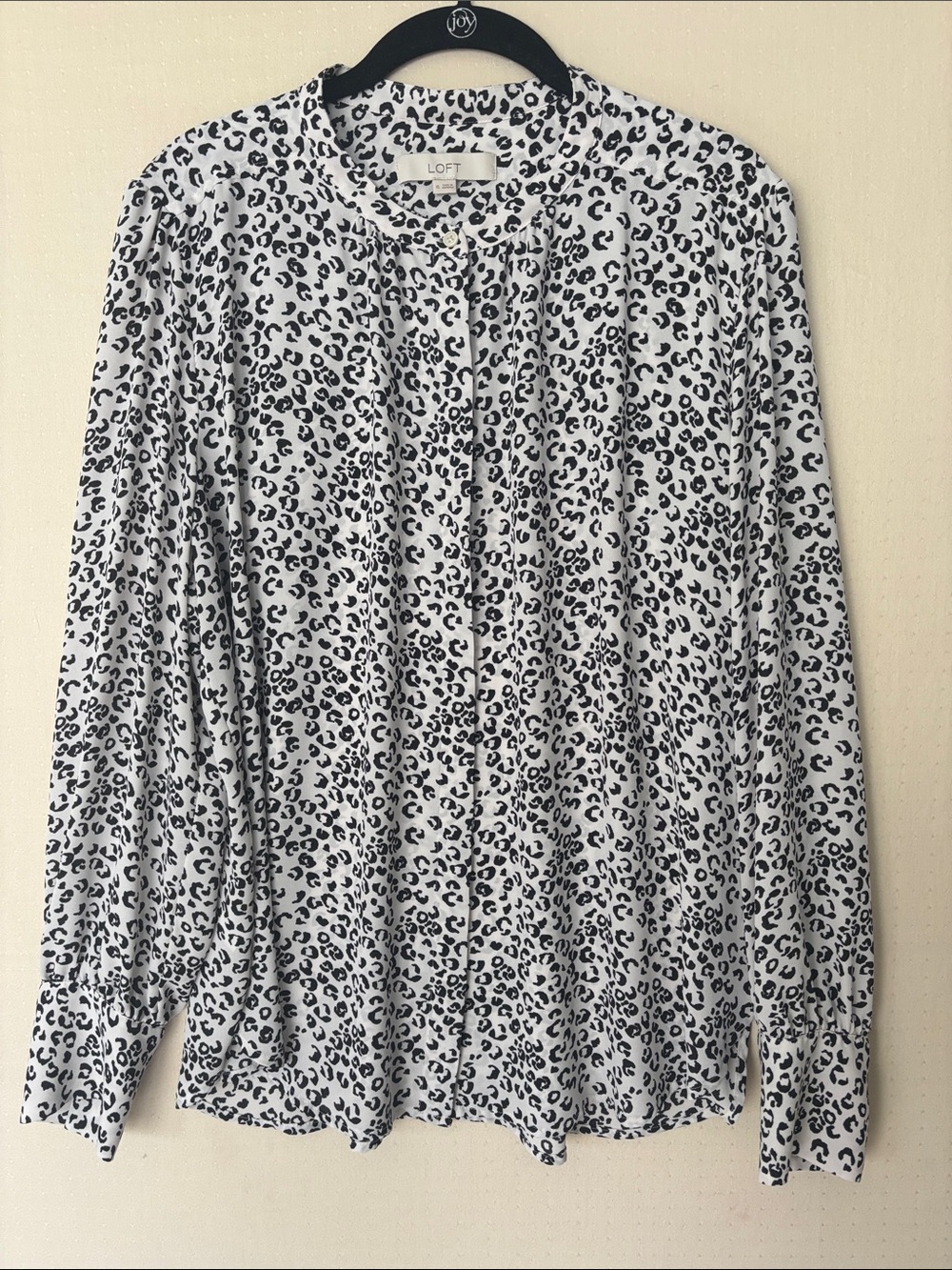 LOFT White Blouse with Black Leopard Print